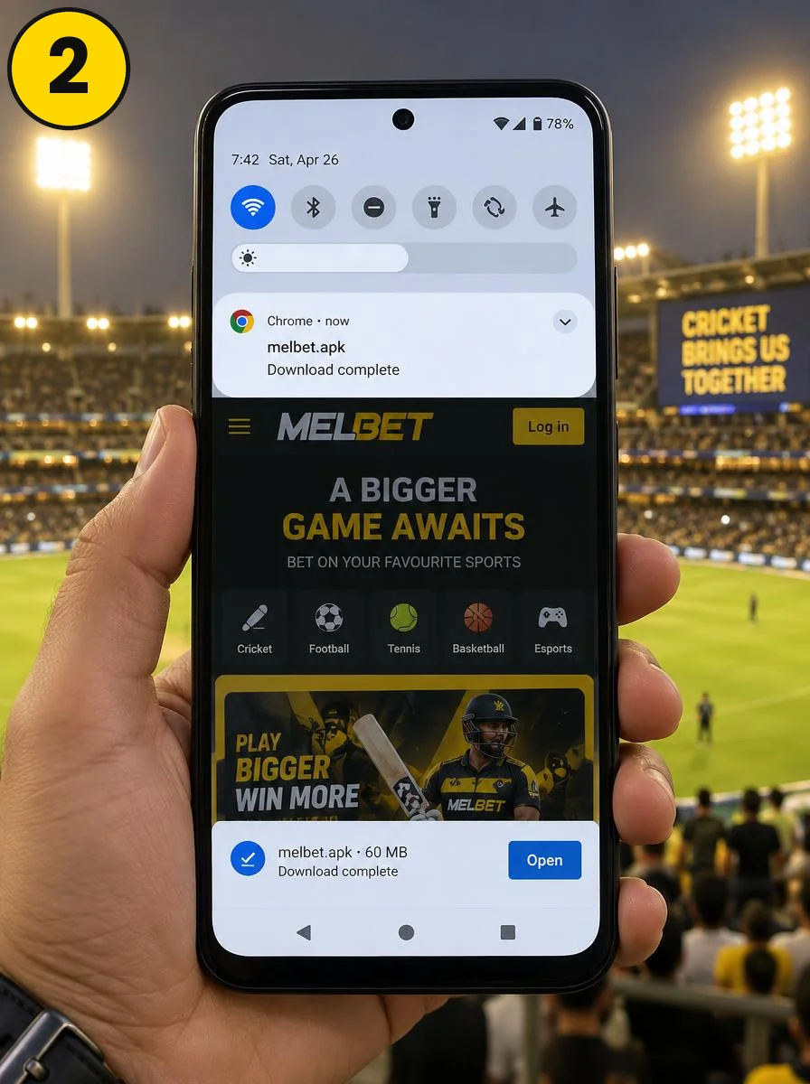 2. Wait until melbet.apk (60 MB) is downloaded