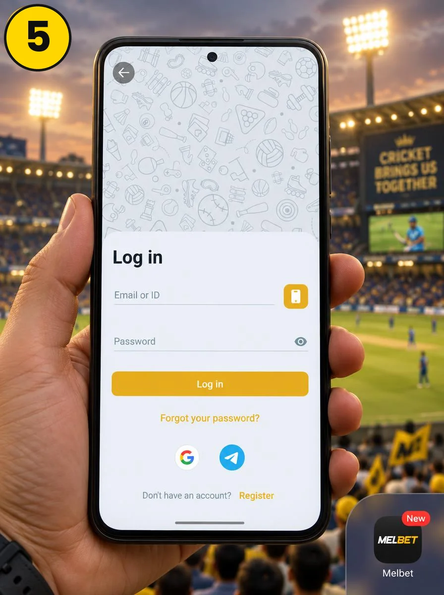 5. Open the Melbet app and log in or register
